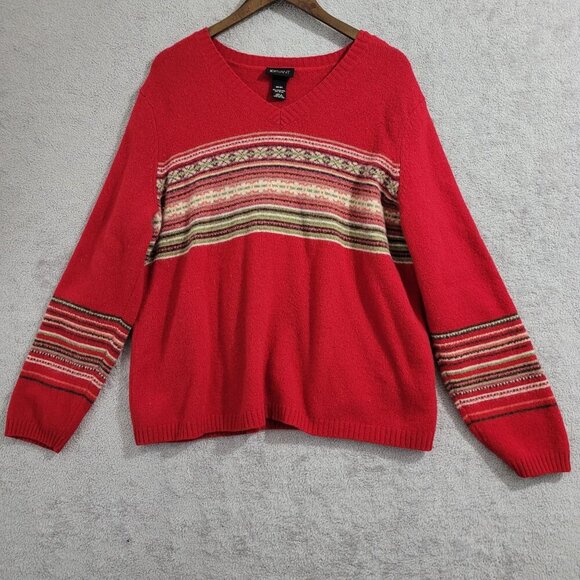 Lane Bryant V-Neck Sweater 22 Lambs Wool Nylon Blend Striped Design Womens  JPT - Picture 1 of 7